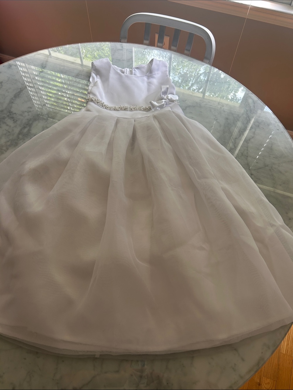 Vintage Joan Calabrese White Formal Flower Girl Dress with Beaded Waist
